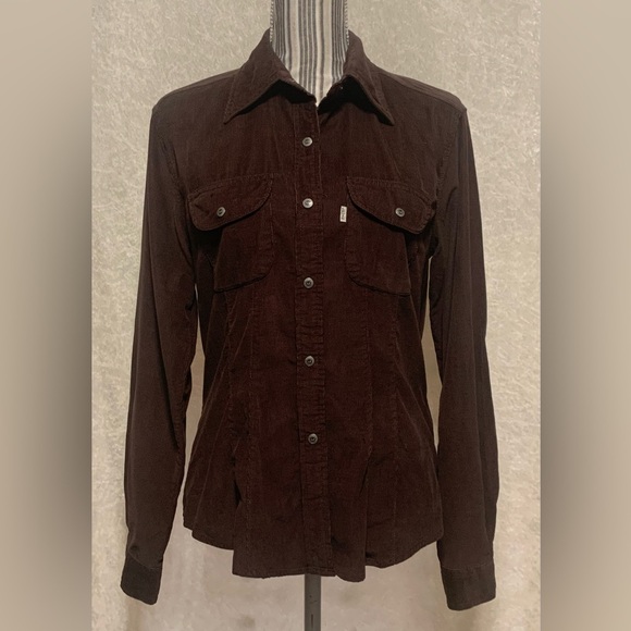 Levi’s Brown Cotton Corduroy Fitted Western Metal Snap Button Down Shirt sz M - Picture 1 of 10